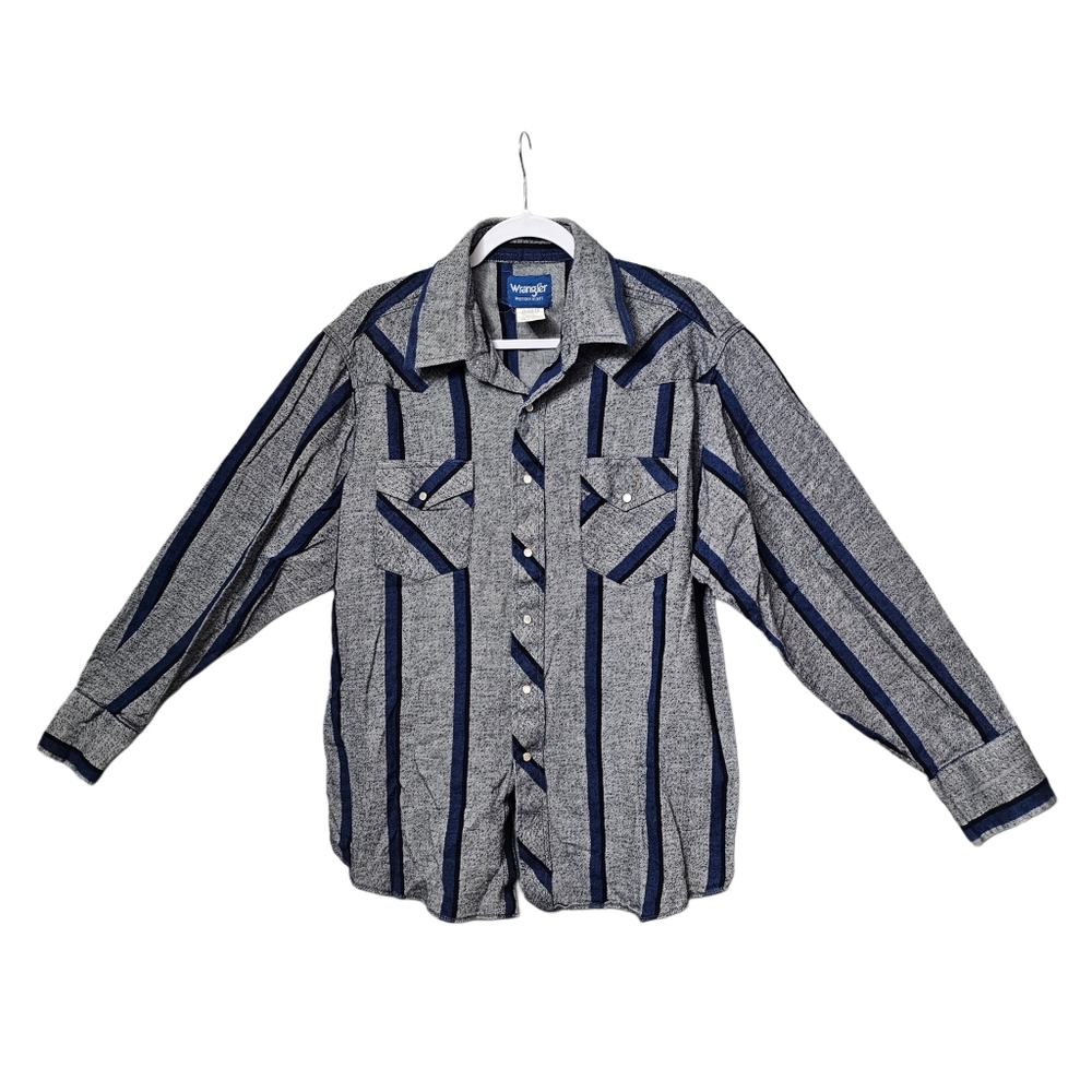 Wrangler Men's Blue Pearl Snapped Striped Shirt - XL
